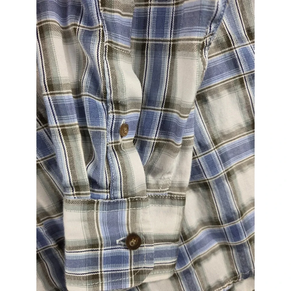 Walnut Creek Mens XL Blue White Plaid Long Sleeve Button Down Shirt Cotton Blend